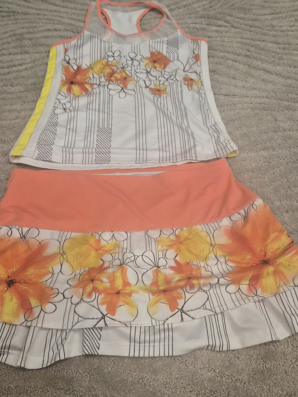 Lucky in Love 2 Piece - White and Coral Tennis Tank with Tennis Skirt - S/M